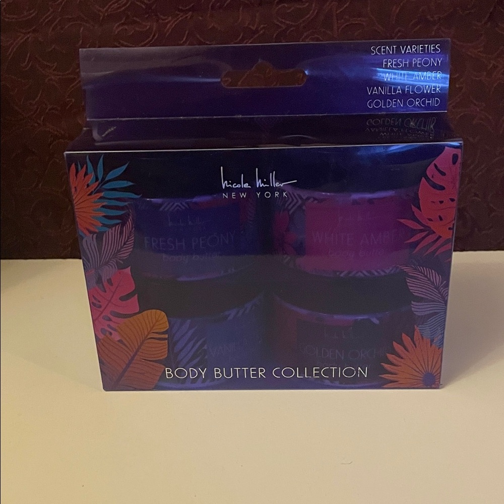 Nicole Miller body butter Set 5.1 oz each, with purple and pink packaging
